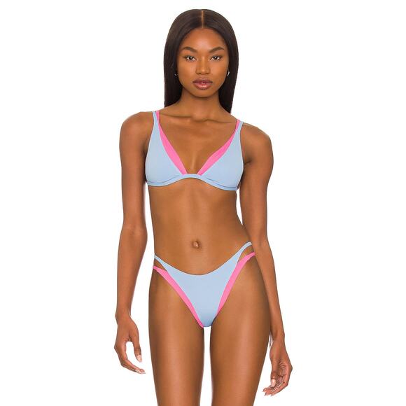 L*SPACE Finneas Bikini Top Aura Bubble Gum Triangle Layered Look Large NEW - Picture 1 of 9